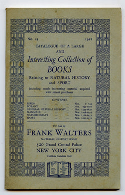 Frank Walters Catalogue  of a Large and Interesting Collection of Books Relating to Natural History and Sport 1928