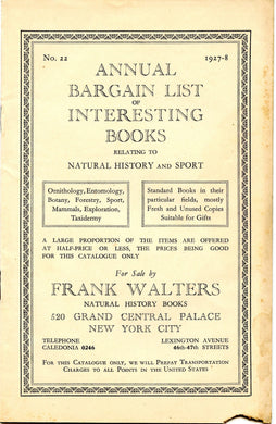 Annual Bargain List of Interesting Books Relating to Natural History and Sport, 1927-8