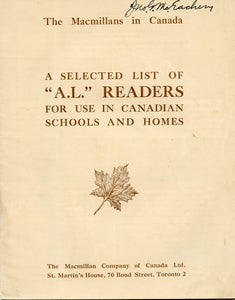 A Selected List of &#34;A.L.&#34; Readers For Use in Canadian Schools and Homes