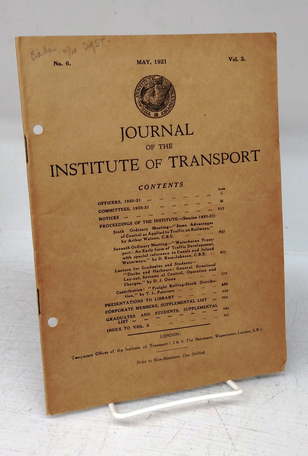 Journal of the Institute of Transport, May 1921