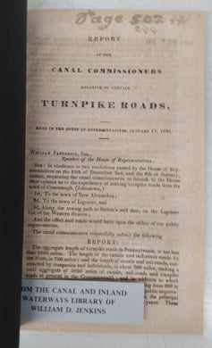 Report of the Canal Commissioners Relative to Certain Turnpike Roads