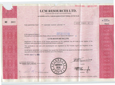 LCM Resources stock certificate