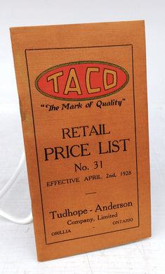 TACO Retail Price List, 1928