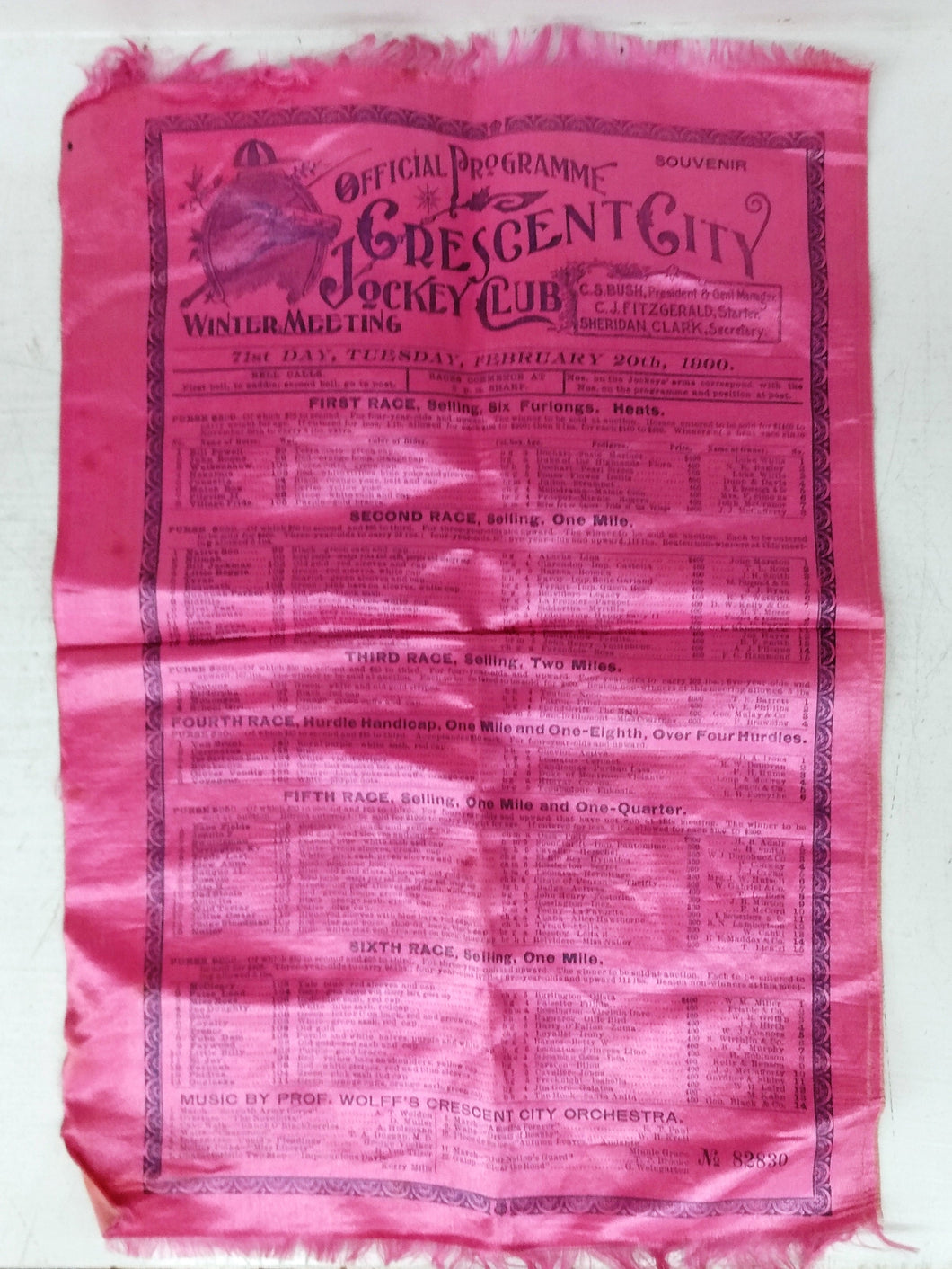 Crescent City Jockey Club Official Programme on silk
