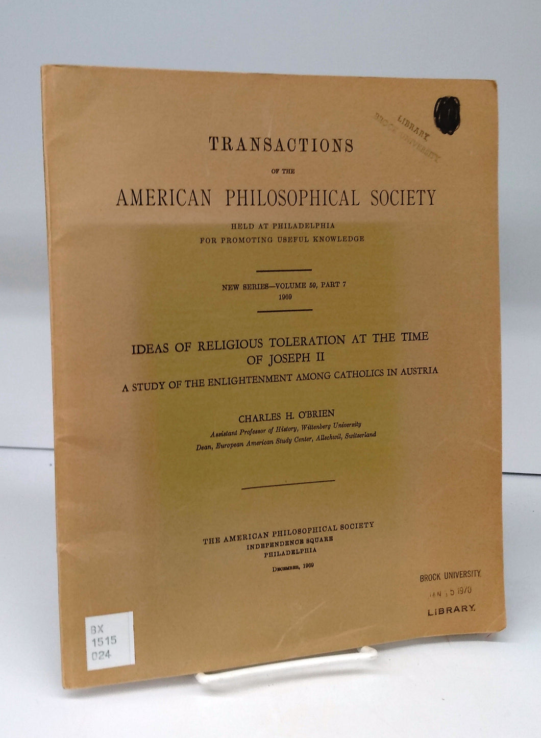 Ideas of Religious Toleration at the Time of Joseph II: A Study of the Enlightenment Among Catholics in Austria