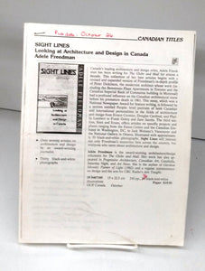 Sight Lines: Looking at Architecture and Design in Canada (unbound proofs)