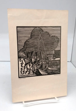 Christmas card with original print of Goucester, Mass