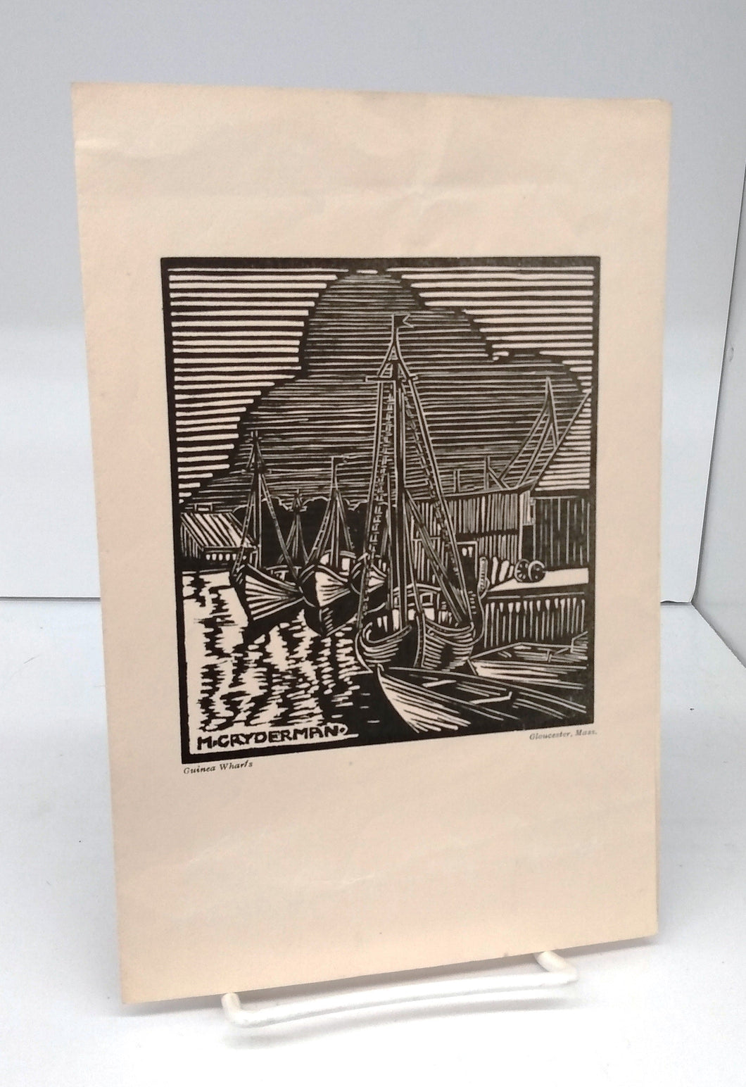 Christmas card with original print of Goucester, Mass