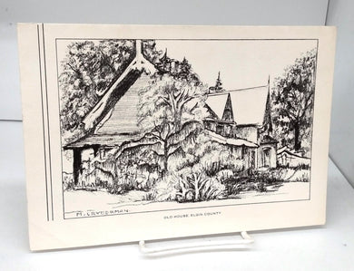 Christmas card with original print of Elgin County farmhouse