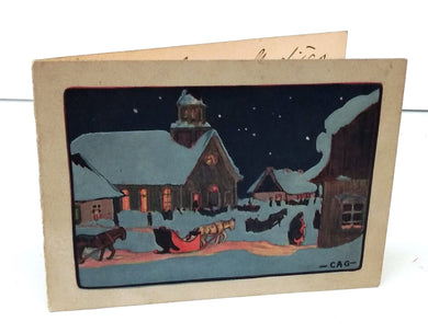 Christmas card with Quebec village scene