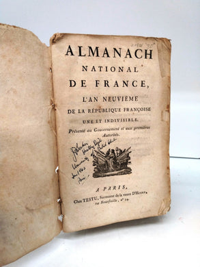 Almanach National de France, L'An Neuvième de la République Françoise une et Indivisible. 