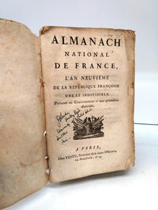 Almanach National de France, L'An Neuvième de la République Françoise une et Indivisible. 