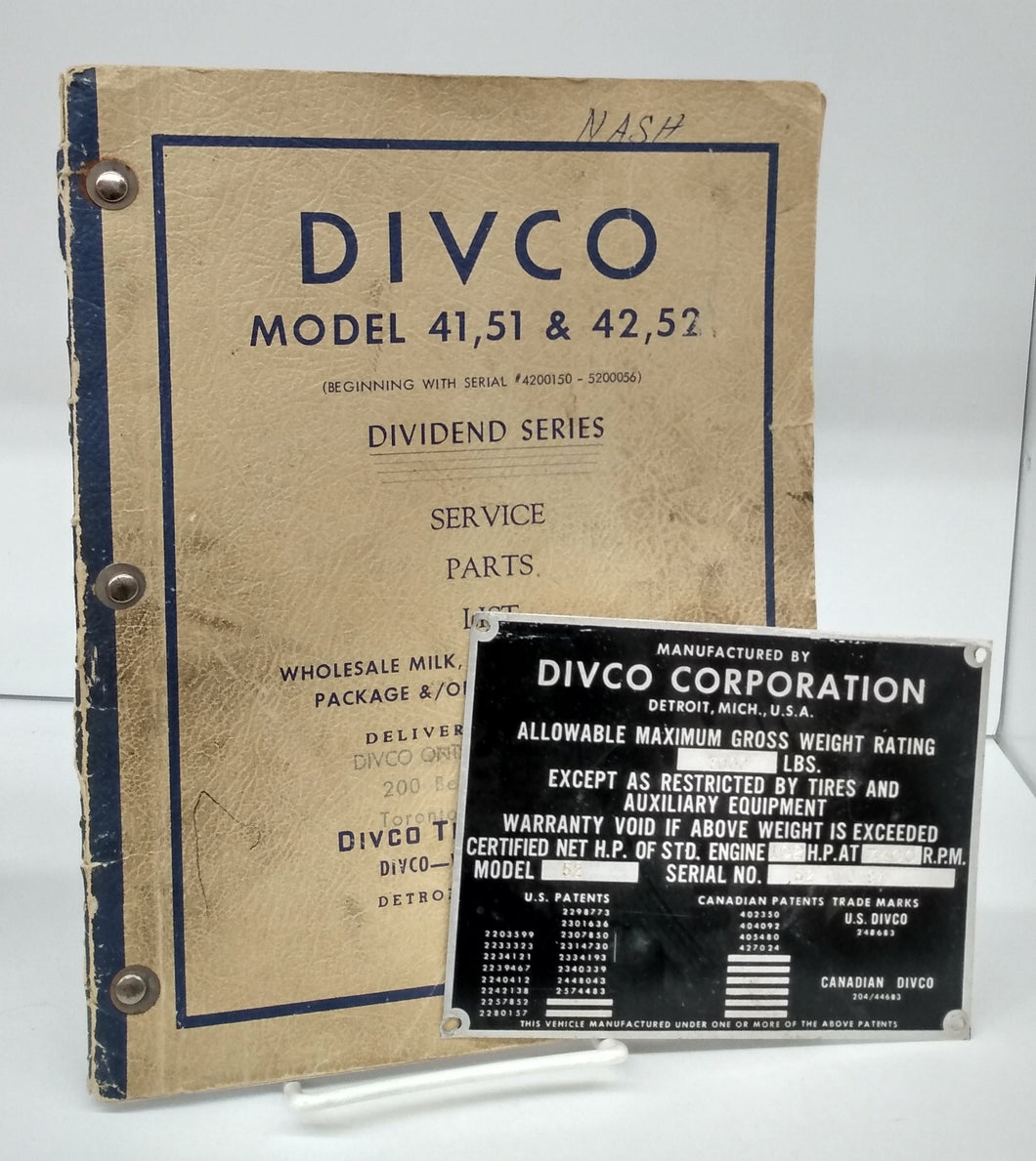 DIVCO Model 41,51 & 42,52 Service Parts List