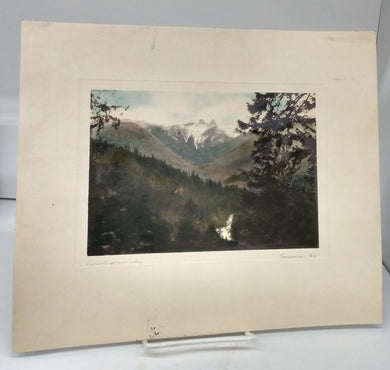 Hand-coloured photo of Lions & Capilano Valley