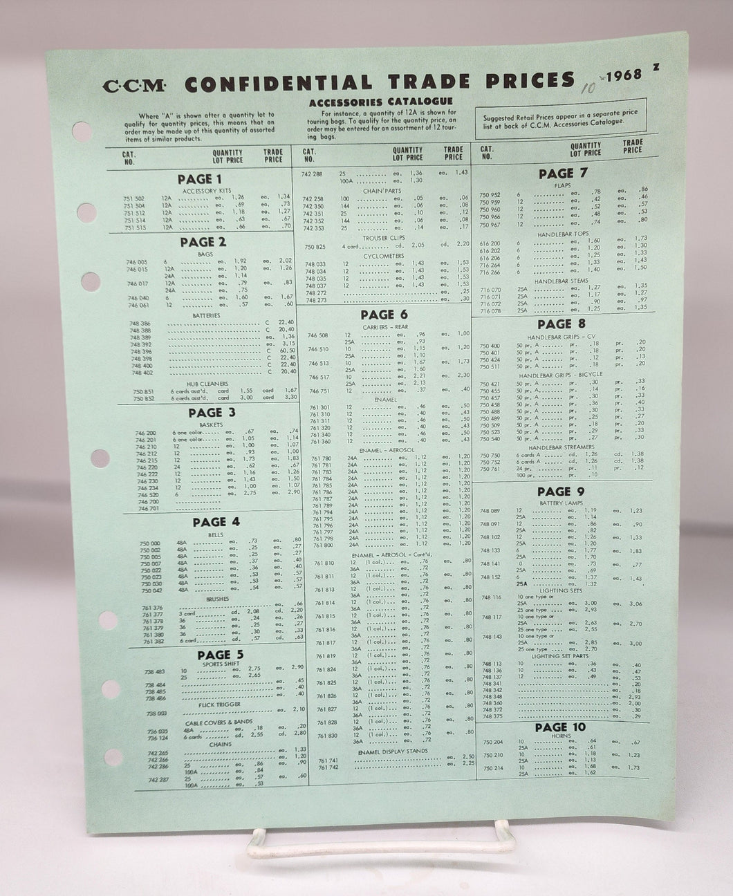 C.C.M. Confidential Trade Prices 1968