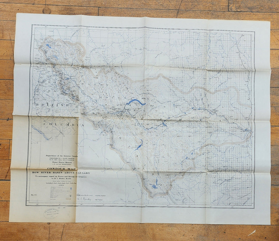 Contour Map of Bow River Basin Above Calgary To accompany report on Power and Storage Investigation by M. C. Henry