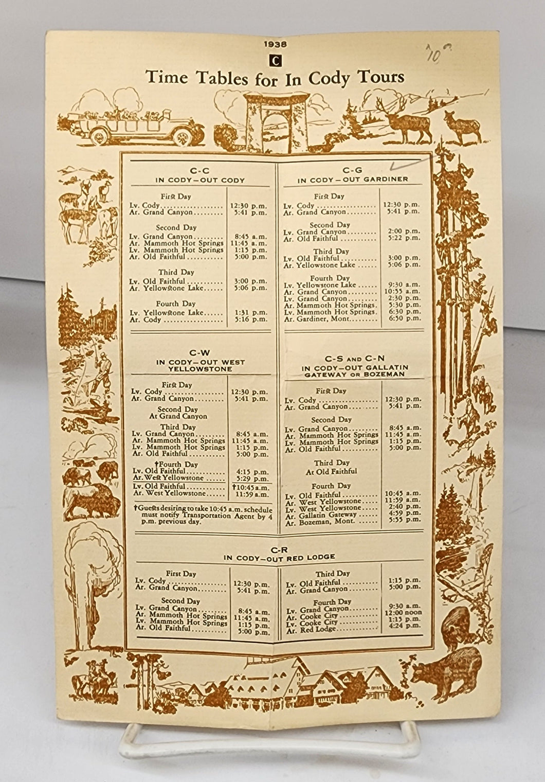 Time Tables for In Cody Tours