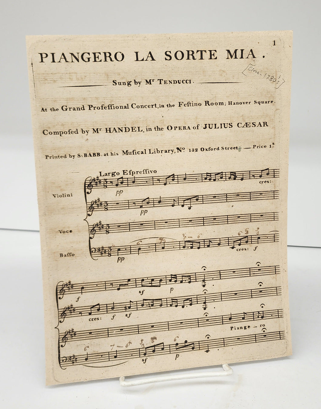 Piangero La Sorte Mia (sheetmusic)