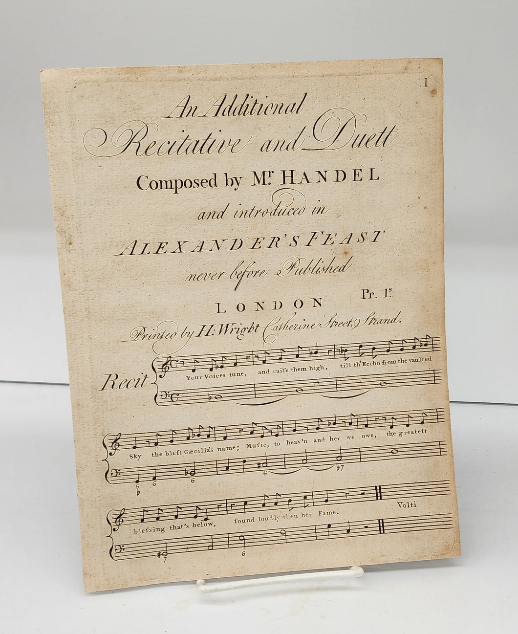 An Additional Recitative and Duett Composed by Mr. Handel and introduced in Alexander's Feast (sheetmusic)