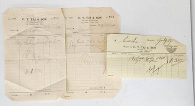 3 receipts from C. T. Tai & Son, Shanghai