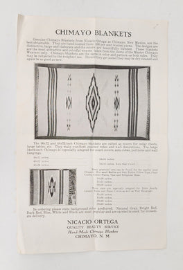 Chimayo Blankets advertising flyer