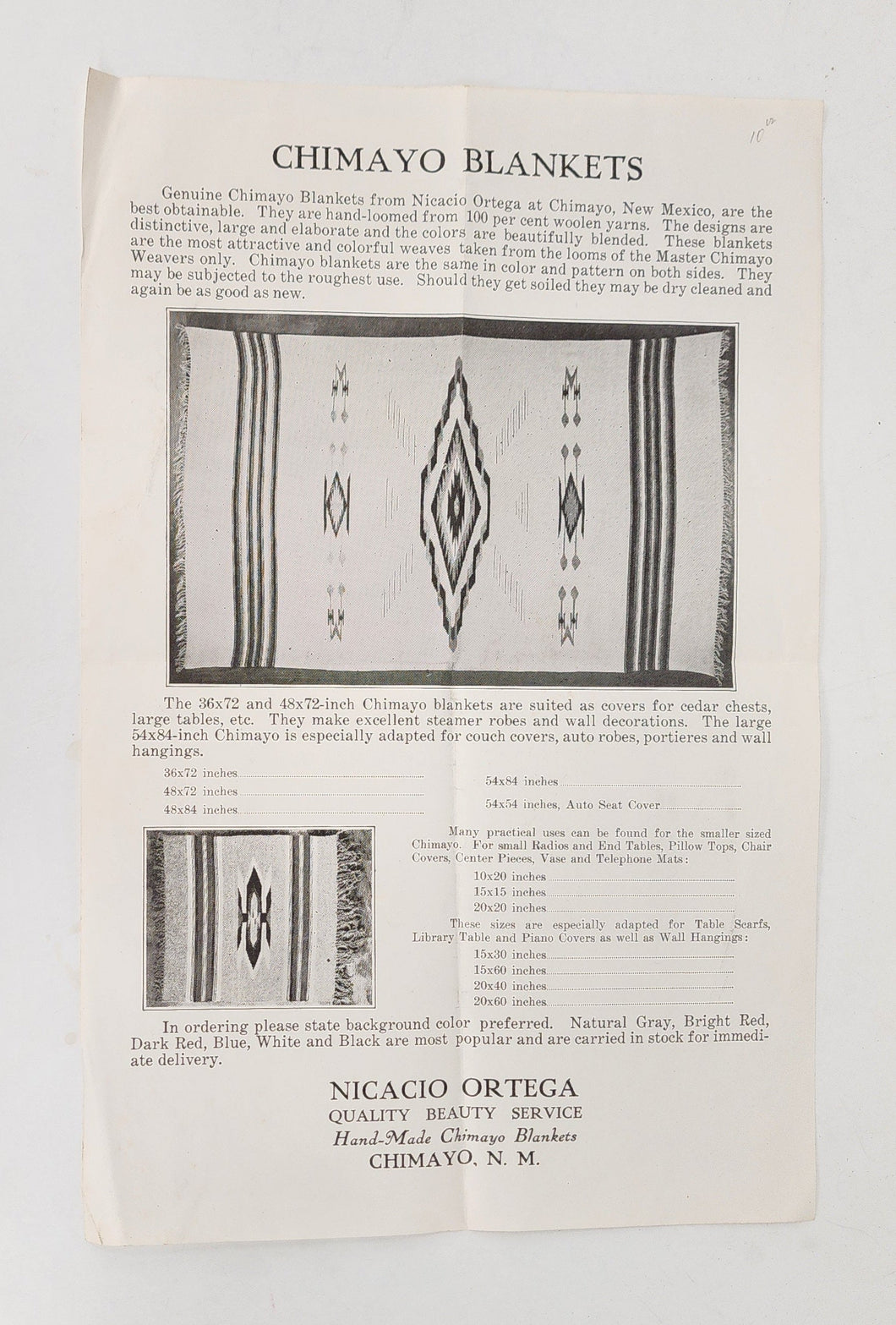 Chimayo Blankets advertising flyer