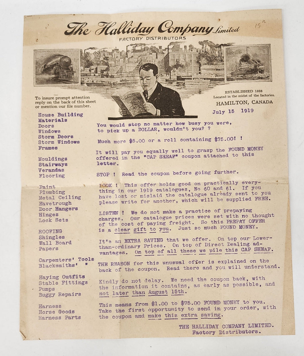 Halliday Company advertising flyer