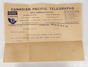 Telegram from W. E. Little to Miss M. B. Edmonds