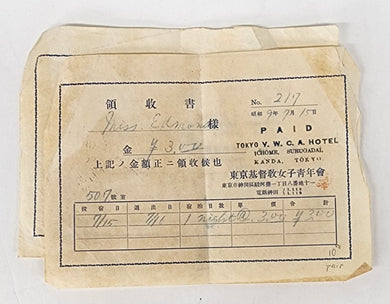 Two receipts from Tokyo Y.W.C.A. Hotel