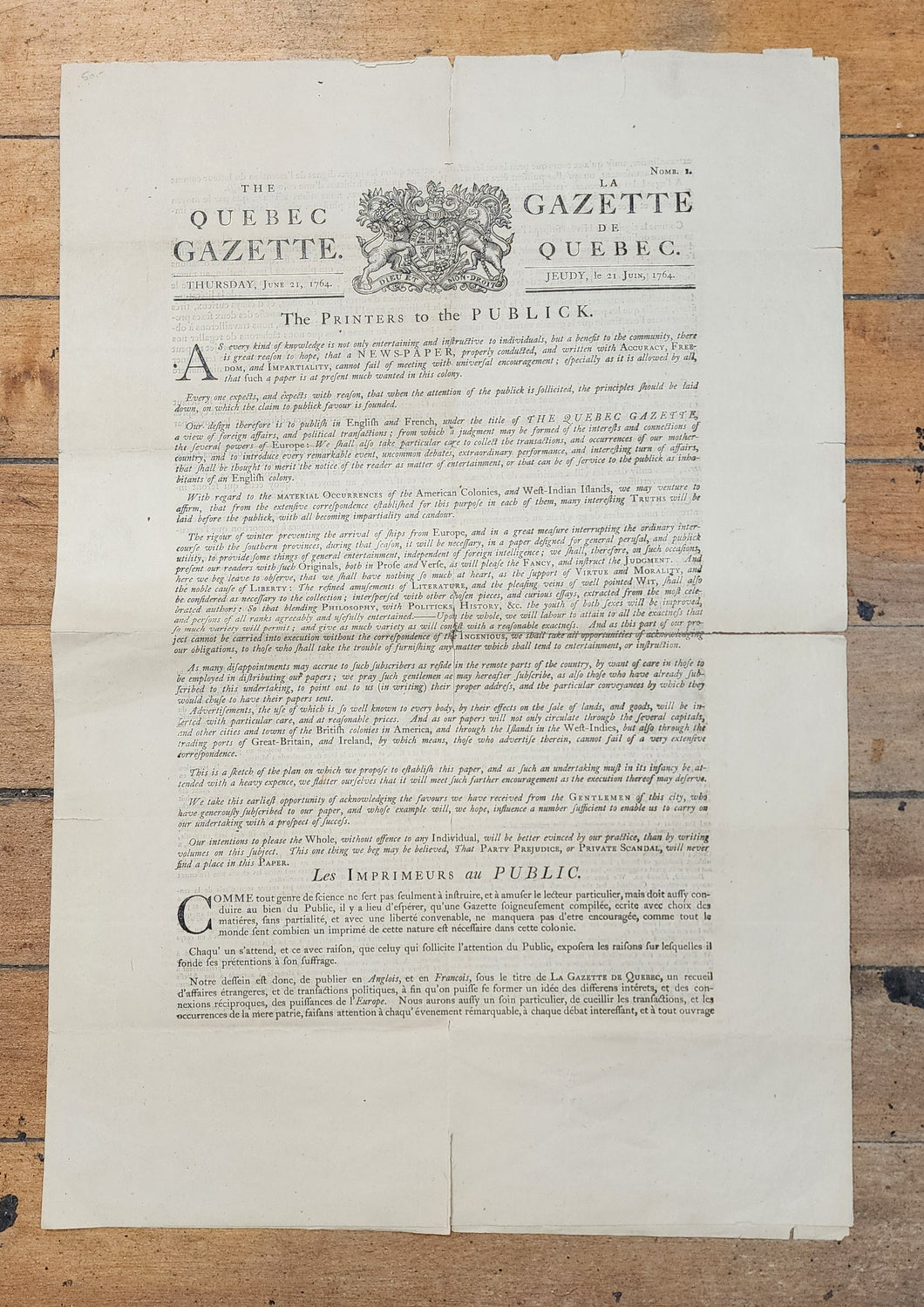 The Quebec Gazette, June 21, 1764