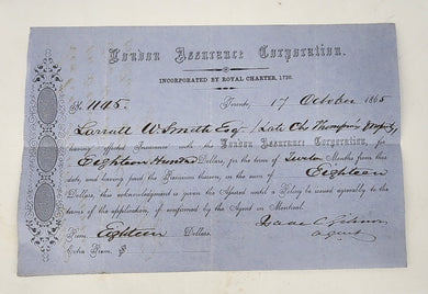 Receipt for insurance premium from Larratt W. Smith