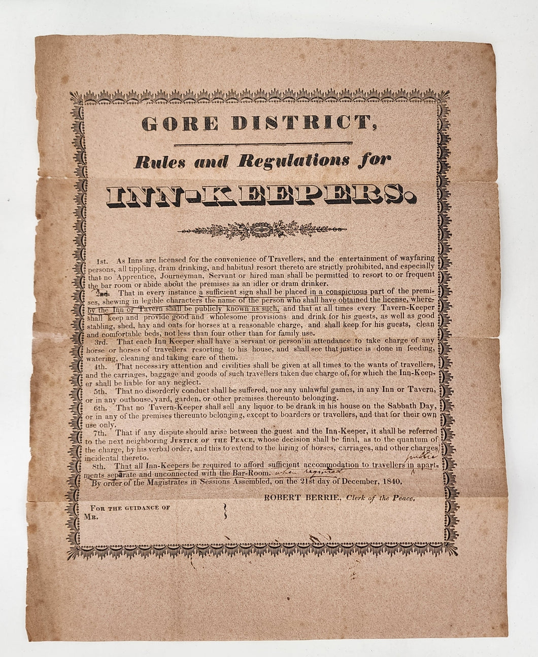 Rules and Regulations for Inn-Keepers