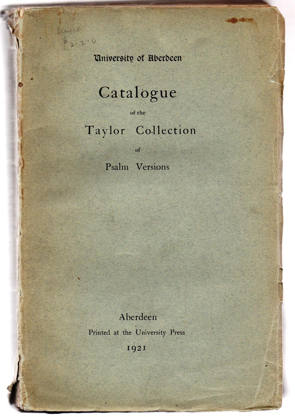 Catalogue of the Taylor Collection of Psalm Versions