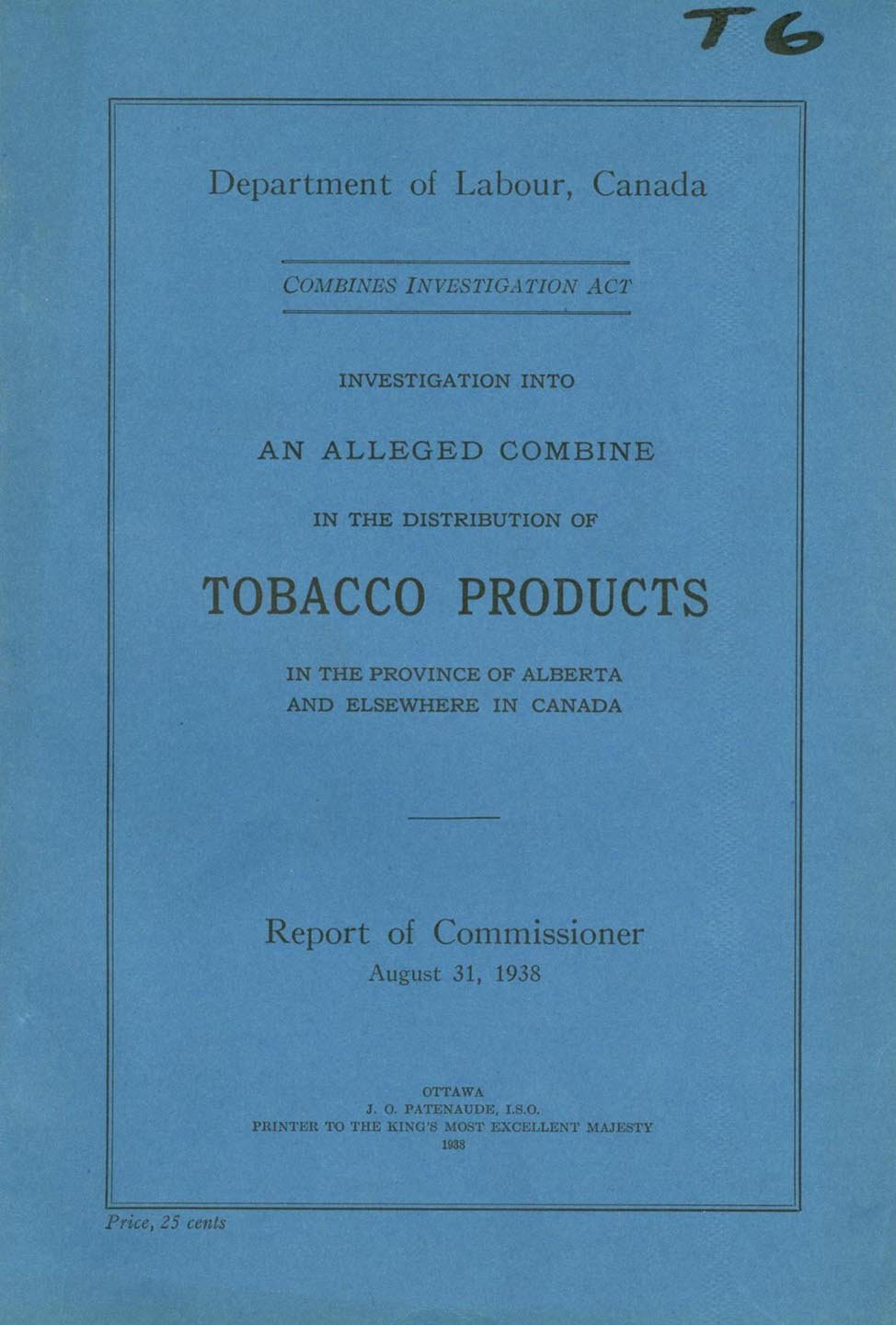 Investigation Into An Alleged Combine in the Distribution of Tobacco Products in the Province of Alberta and Elsewhere in Canada