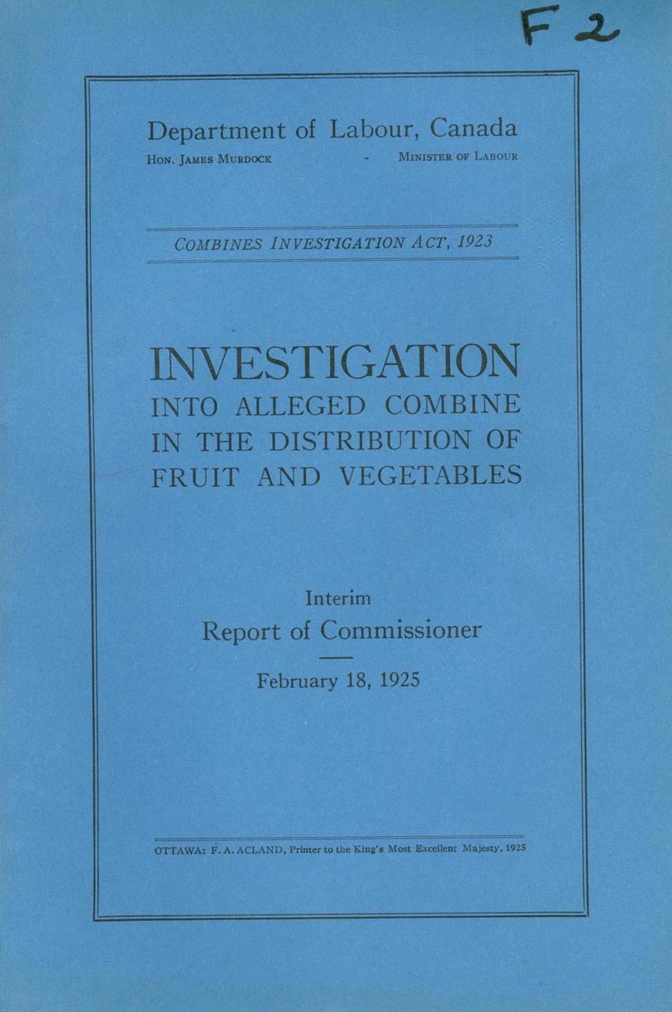 Investigation into Alleged Combine in the Distribution of Fruit and Vegetables