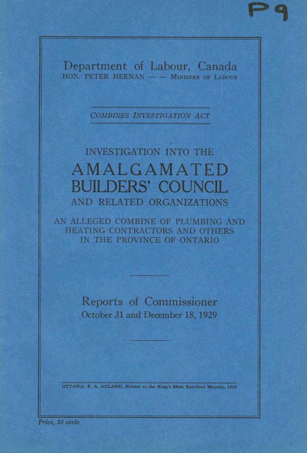 Investigation into the Amalgamated Builders' Council and Related Organizations