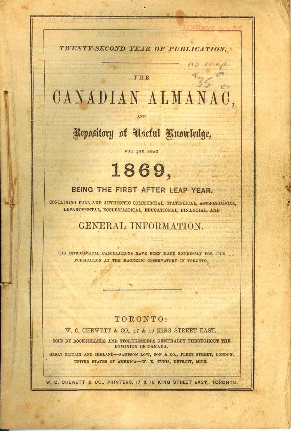 The Canadian Almanac, and Repository of Useful Knowledge for the Year 1869