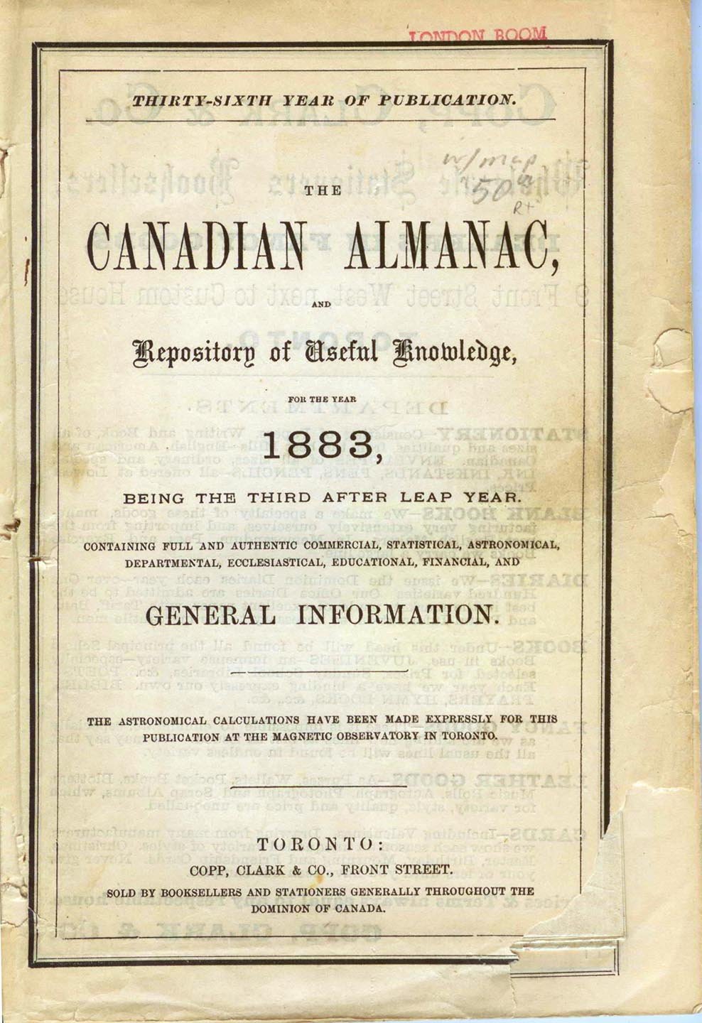 The Canadian Almanac, and Repository of Useful Knowledge for the Year 1883