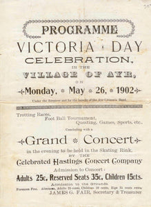 Victoria Day programme, Ayr, Ontario, 1902