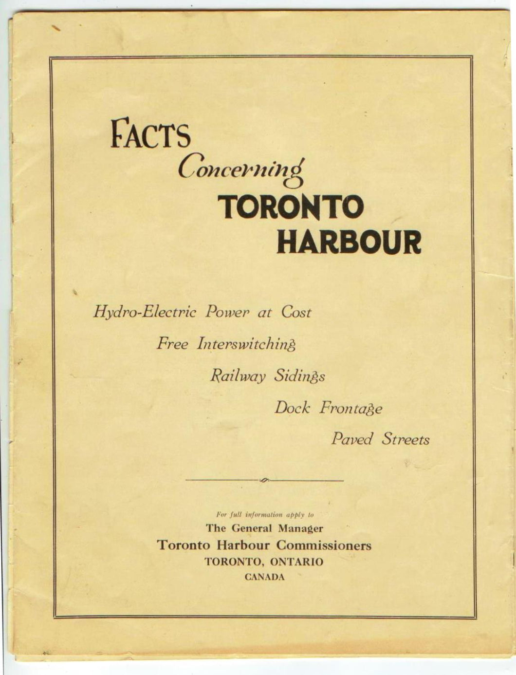 Facts Concerning Toronto Harbour