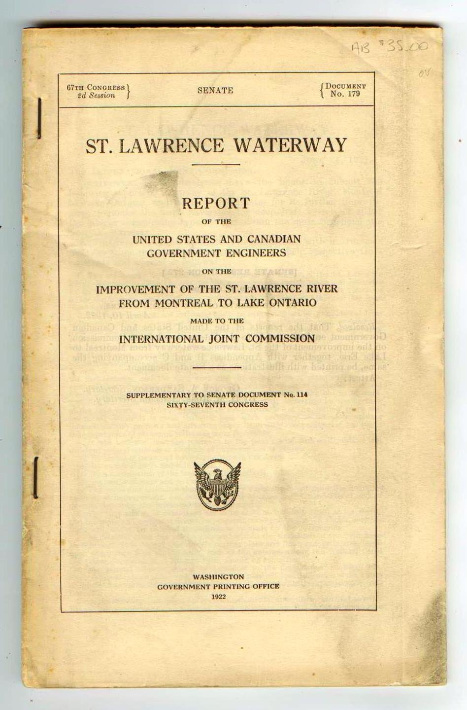 Report of the United States and Canadian Government Engineers on the Improvement of the St. Lawrence River From Montreal to Lake Ontario Made to the International Joint Commission