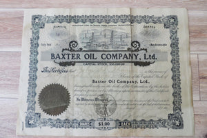 Share certificate from Baxter Oil Company
