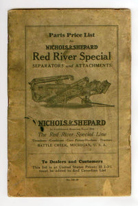 Parts Price List for Nichols & Shepard Red River Special Separators and Attachments