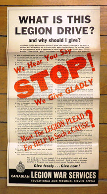Canadian Legion Educational and Personal Service Appeal flyer, February 1940