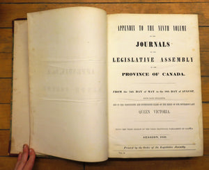 Appendix to the Ninth Volume of the Journals of the Legislative Assembly of the Province of Canada. Appendix, No 2. Session, 1850