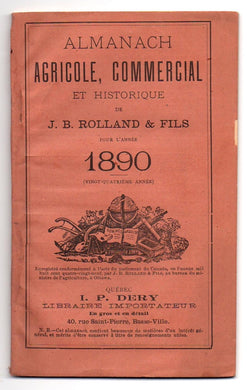 Almanach Agricole, Commercial et Historique de J.B. Rolland & Fils pour L'Annee 1890