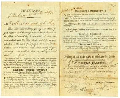 Robert Murray Dry Goods circular, Embro, Ontario, 1871