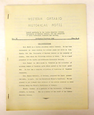 Western Ontario Historical Notes September-December 1948
