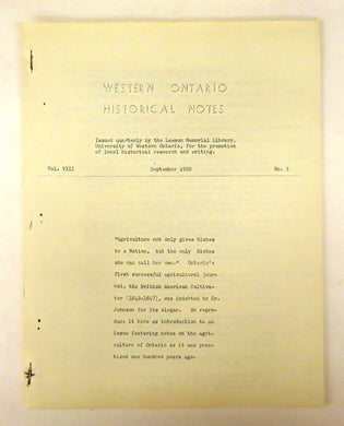 Western Ontario Historical Notes September 1950