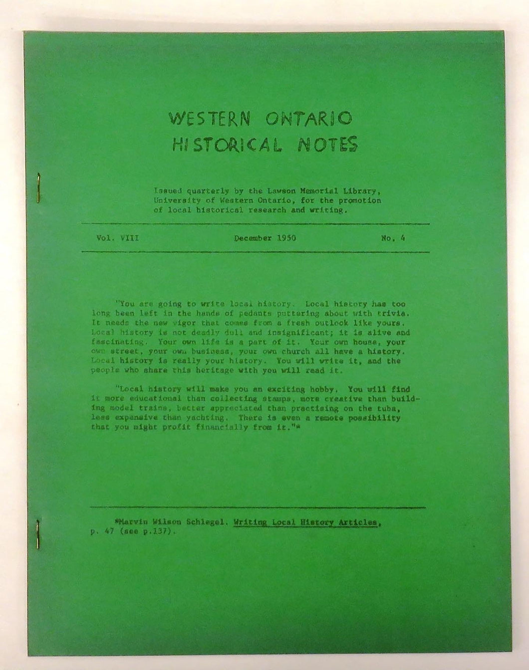 Western Ontario Historical Notes December 1950